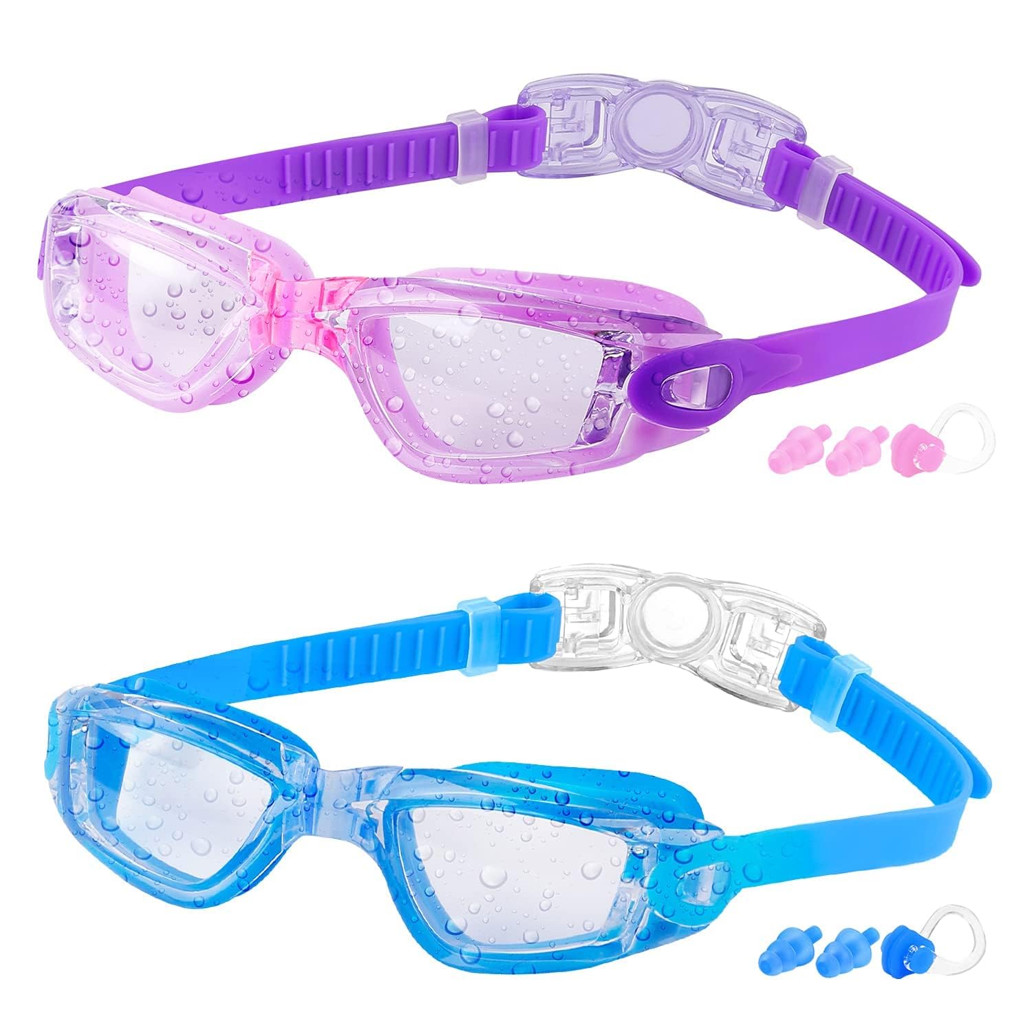 COOLOO Kids Swimming Goggles, 2 Packs Crystal Clear Swim Goggles for Kids, Children, Boys, Girls, and Teens Age 3-16, Anti-Fog, Waterproof, No Leaking