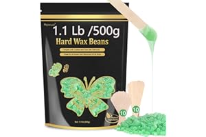 AUPERWEL Hard Wax Beads for Hair Removal - 1.1lb/17.05oz Waxing Beads for Coarse Hair, Sensitive Skin, Brazilian Bikini,Underarms,Face,Body - Wax Beans Bulk with 20 Wax Sticks At Home Waxing Kit(Aloe)