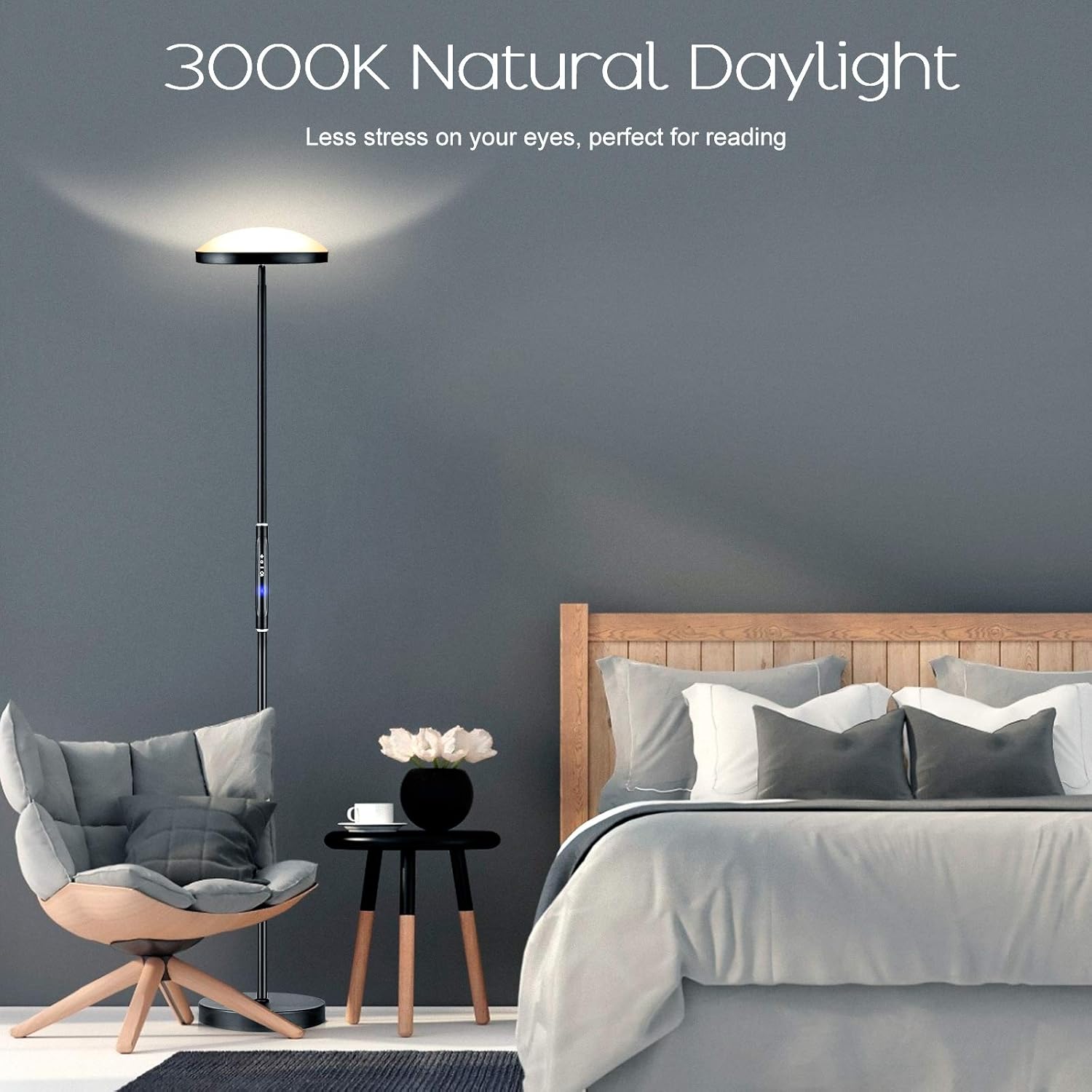 Floor Lamp, Colorsmoon 2200LM Super Bright Sky LED Torchiere, 5 Color Temperature Dimmable Tall Standing Light with Remote Control for Living Room, Bedroom, Office (Black) - - 