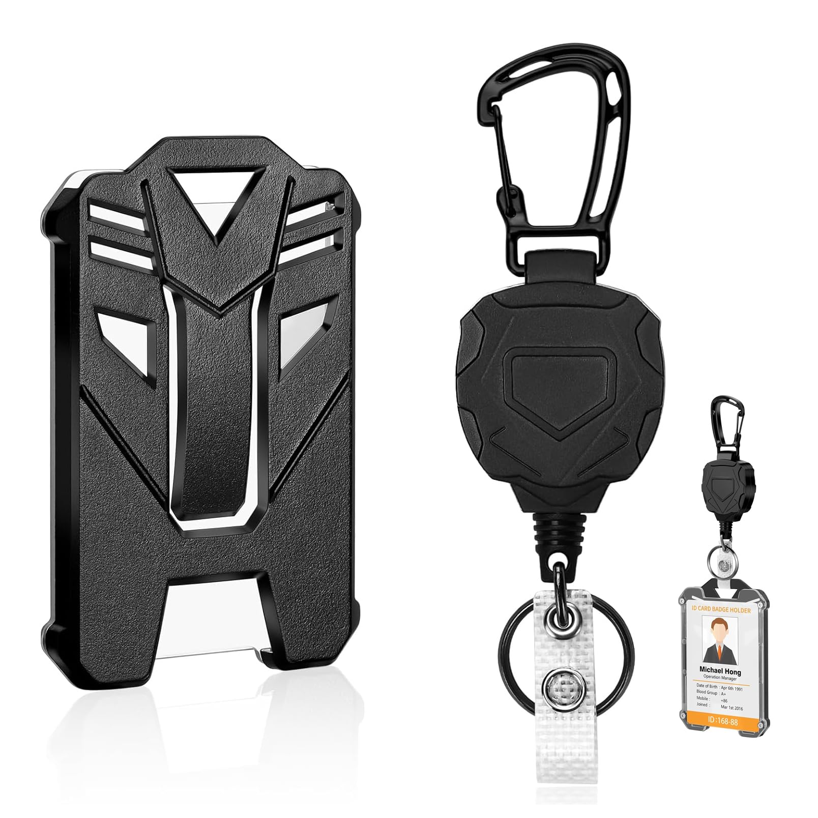 Retractable Keychain, Heavy Duty Retractable Keyring Extendable Badge Reels Tactical Key Lanyard Belt Clip Badge Holder Pull Reel with Tactical ID Card Holder