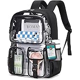 MUSEVOS Clear Backpack for School, Heavy Duty Clear Bookbag for Girls Boys Transparent Backpack with Badge Holder, Black