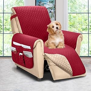 Reversible Recliner Chair Cover, Sofa Covers for Dogs,Sofa Slipcover,Couch Covers for 3 Cushion Couch,Couch Protector(Recliner Oversize:Burgundy/Beige)