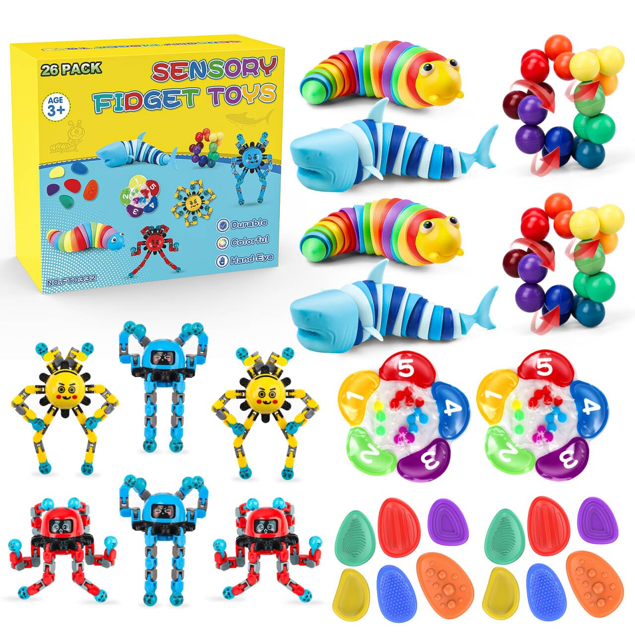 Hepoasky Fidget Sensory Toys for Kids Adults with Autism ADHD: 26 Pack Anxiety Relief Items Toy, Fun Classroom Prize & Travel Toys, Stress Relief Toy Gifts Party Favors for Kids