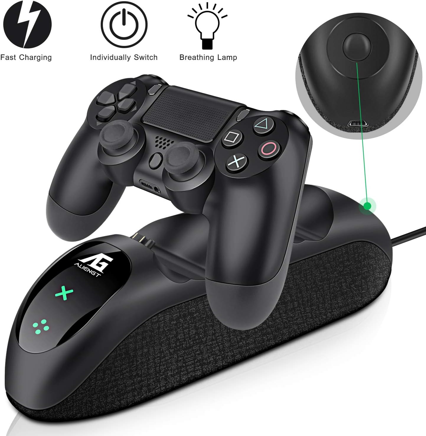 PS4 Controller Charger, PS4 Controller Charging Station Dual USB with LED Indicator & Individually Switch for Sony Playstation 4/PS4/PS4 Slim/PS4 Pro Dualshock Charging Dock