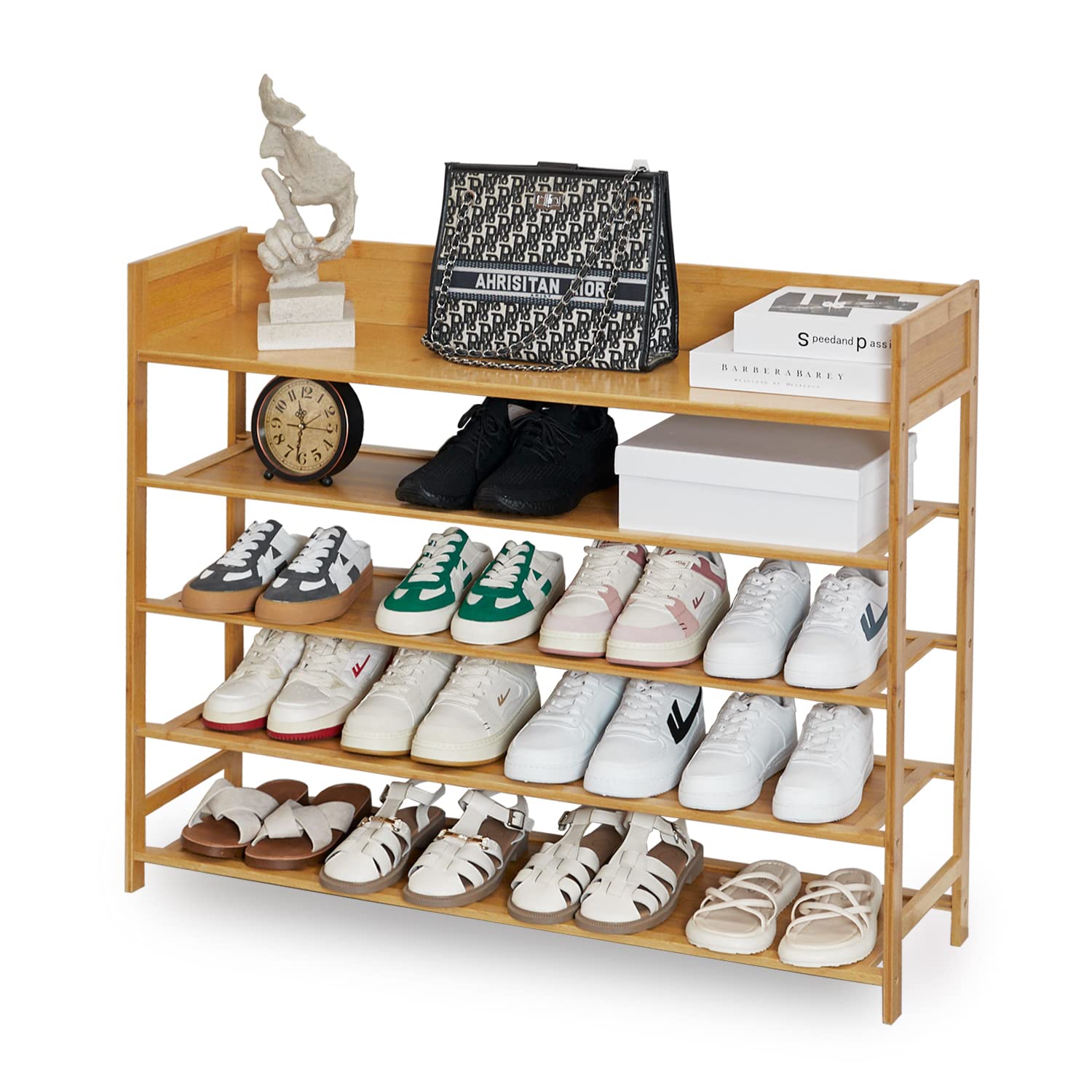 Photo 1 of Suwoic Bamboo Shoe Rack Organizer, 5 Tier Shoe shelf Storage Organizer, For Entryway, Hallway, and Closet (Nature-39.4")