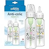 Dr. Brown's Natural Flow Anti-Colic Options+ Narrow Baby Bottle, Goat and Squirrel, 8 oz/250 mL, with Level 1 Slow Flow Nipple, BPA Free, 0m+, 2-Pack