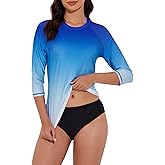 Tournesol Women's Rash Guard 3/4 Sleeve Swim Shirts SPF & UV Protection Rashguard Swimsuit Tops Round Neck Swimwear Top