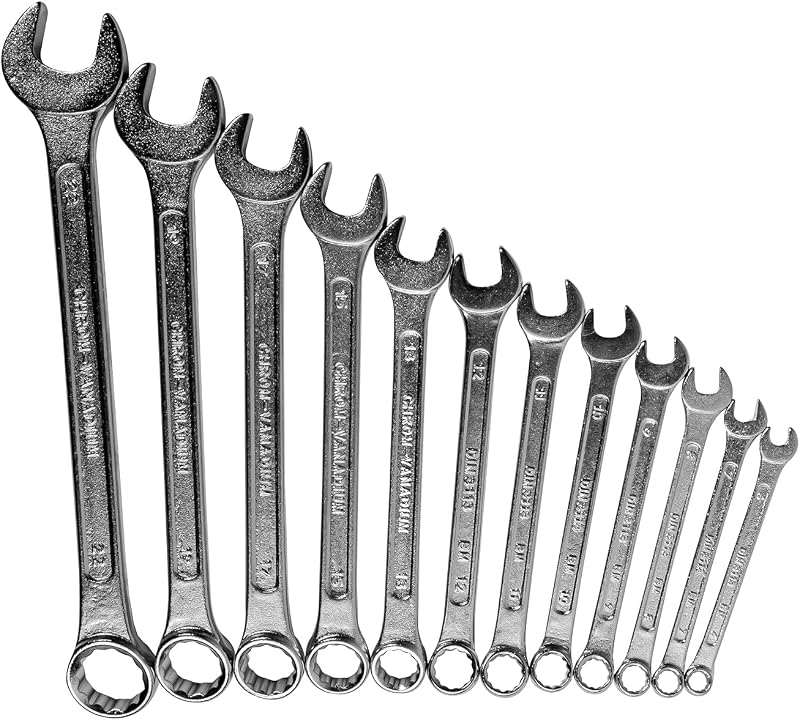 Brüder Mannesmann Gabelringschlüssel Set, 12-teilig - Gabelschlüsselsatz nach DIN 3113 - verchromter Satz Ring-Maulschlüssel mit polierten Köpfen, aus Chrom-Vanadium-Stahl - 6 bis 22 mm | M19652