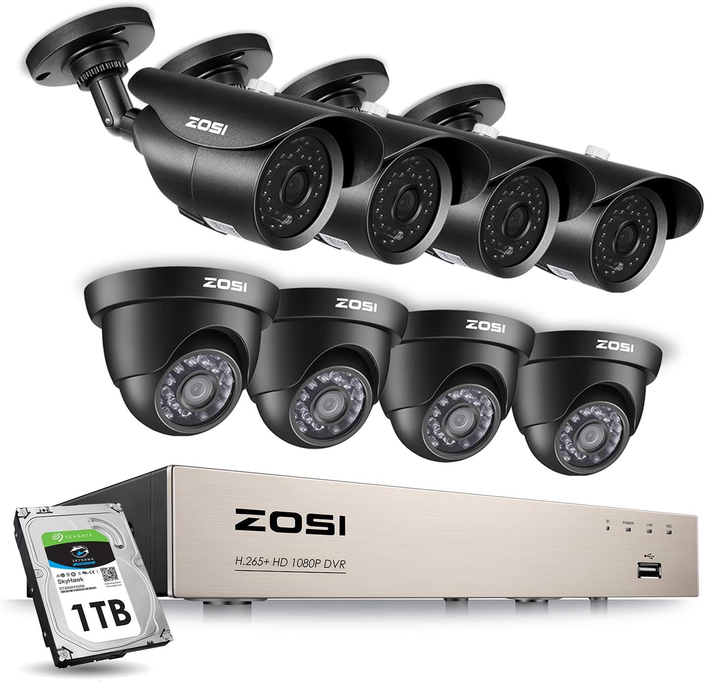 ZOSI 1080P Security Camera System H.265+ 1080P 8CH HDTVI