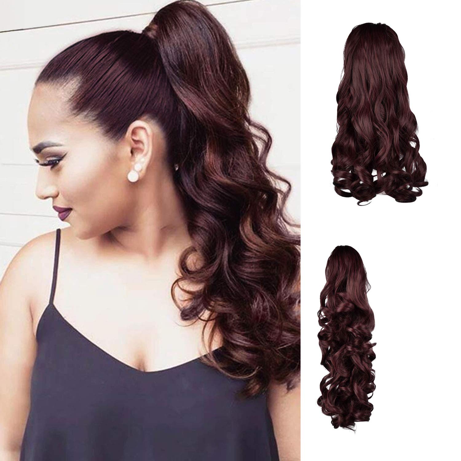 Sofeiyan Ponytail Extensions 19" Long Curly Ponytail Clip in Claw Hair Extension, 2 in1 Hairstyle Synthetic Hairpiece for Women, 6.50oz