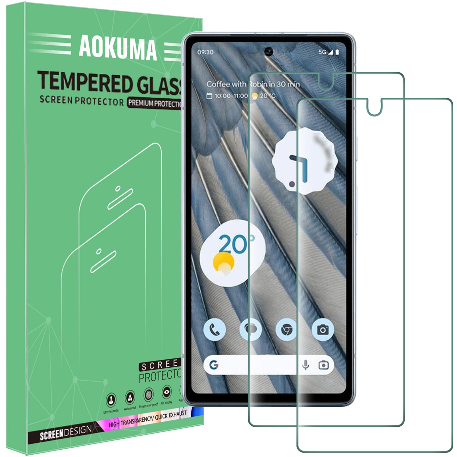 AOKUMA Tempered Glass for Google Pixel 7A, Screen Protector, [2 Pack] Premium Quality Guard Film, Case Friendly, Shatterproof, Shockproof, Scratchproof oilproof — image 1