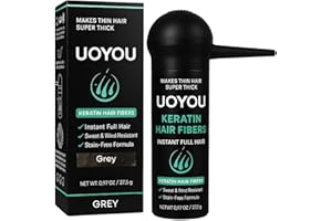 UOYOU GREY Hair Fibers for Thinning Hair 27.5g Bottle with Applicator | Undetectable & Natural Keratin Hair Fibers Concealer for Hair Loss for Men and Women | Hair Building Fibres Powder [GREY]