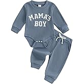 Douhoow Baby Boys Valentine's Day Outfit Sets Long Sleeve Crew Neck Letter Embroidery Romper Drawstring Pants Sets