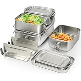 LEEPENK 304 Stainless Steel Lunch Box and Food Containers with Lids 4 Pack 1400/850/550/550ml, Leak-Proof and Stackable Stain