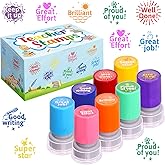 Fancy Land Teacher Stamps for Classroom Grading Stamp Teacher Supplies 8Pcs | Motivational, Encouraging, Signature, Self Inking Stamper, Good Job, Homework, Test, Students Behavior, Reward Supplies