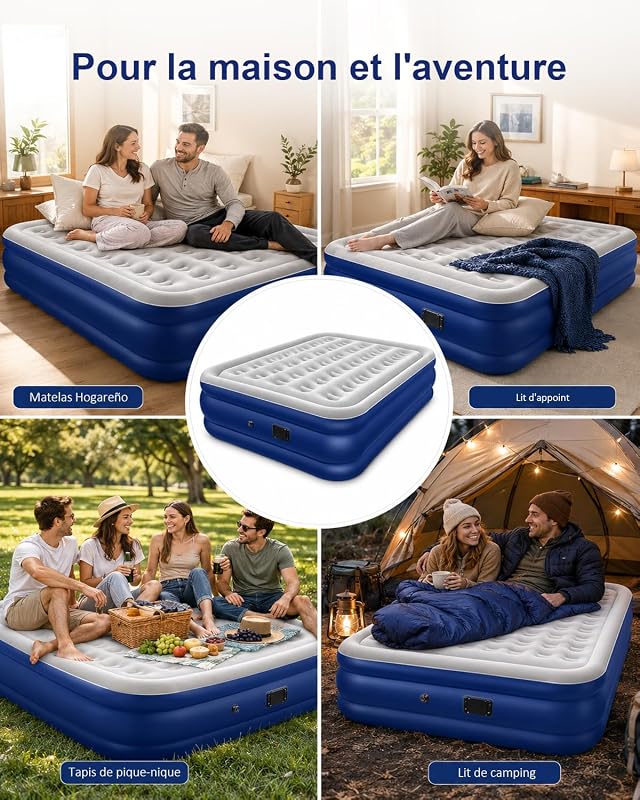 Matelas Gonflable 2 Personnes,200x152x40cm,2600mAh,Charge Max 450kg