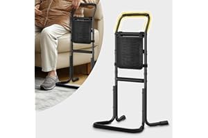 FORTEMOTUS Stand Assist Aid for Elderly - Adjustable Mobility Aids with Sturdy Widened Base& Flat Anti-Slip Feet for Chair, Couch, Toilet, Portable Stand Up Grab Bar with Foam Padded Handles& Storage Pocket