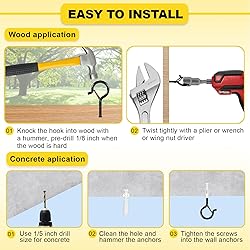 Hooks for Outdoor String Lights, 52 Pack Screw