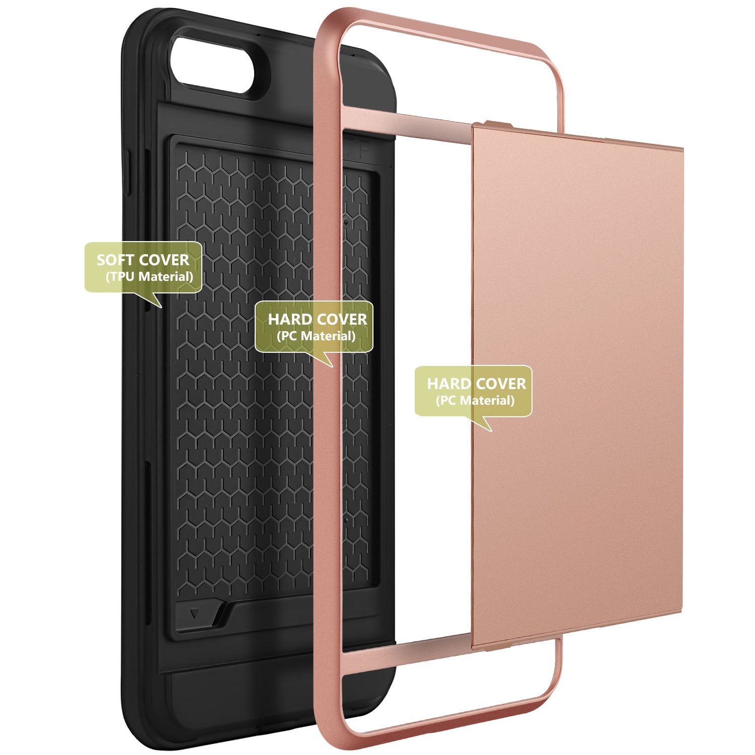 iphone 8 Case,iPhone 7 Case,JWCTECH iphone 8 Wallet Card Holder Bumper Case Tough Heavy Duty Dual Layer Cover and Flexible TPU Case for Apple iPhone 8 (2017) / iPhone 7 (2016) - Rose Gold