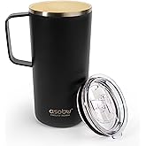asobu Tower Mug Ceramic Inner Coated Insulated Stainless Steel Cup for Pure Tasting Coffee with Easy Hold Handle and Tritan Lid Fits Standard Cup Holders 20 Ounce Travel Mug (Black)