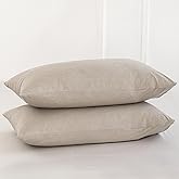 MooMee Bedding Pillowcases Pack of 2 100% Washed Cotton Linen Like Textured Breathable Durable Soft Comfy (Heathered Tannish Linen Grey, King)
