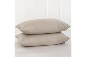 MooMee Bedding Pillowcases Pack of 2 100% Washed Cotton Linen Like Textured Breathable Durable Soft Comfy (Heathered Tannish Linen Grey, Queen)