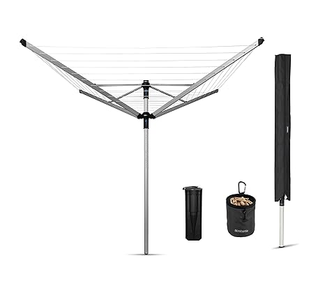 Brabantia 100222 Lift-O-Matic 50 M Wäschespinne - 50 mm Rohr mit Kunststoff-Bodenhülse, Hülle und Wäscheklammerbeutel