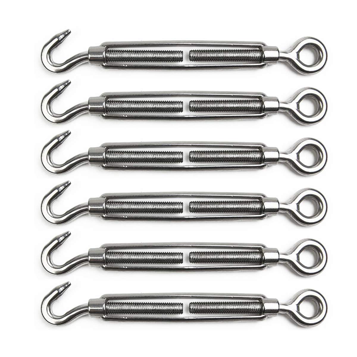 POFET 6 Pieces Turnbuckle Wire Tensioner M4 Stainless Steel Turnbuckle Tensioner Adjustable Turnbuckle Hook and Eye Set Heavy Duty