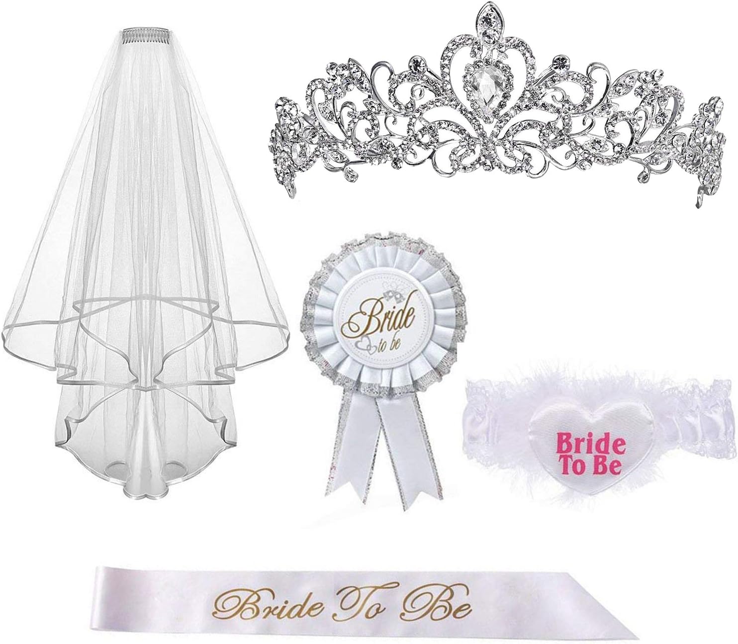 Alledomain Bride to be Decoration Set for Hen Night Party/Bachelorette Party, Set of 5 Includes Rhinestone Tiara