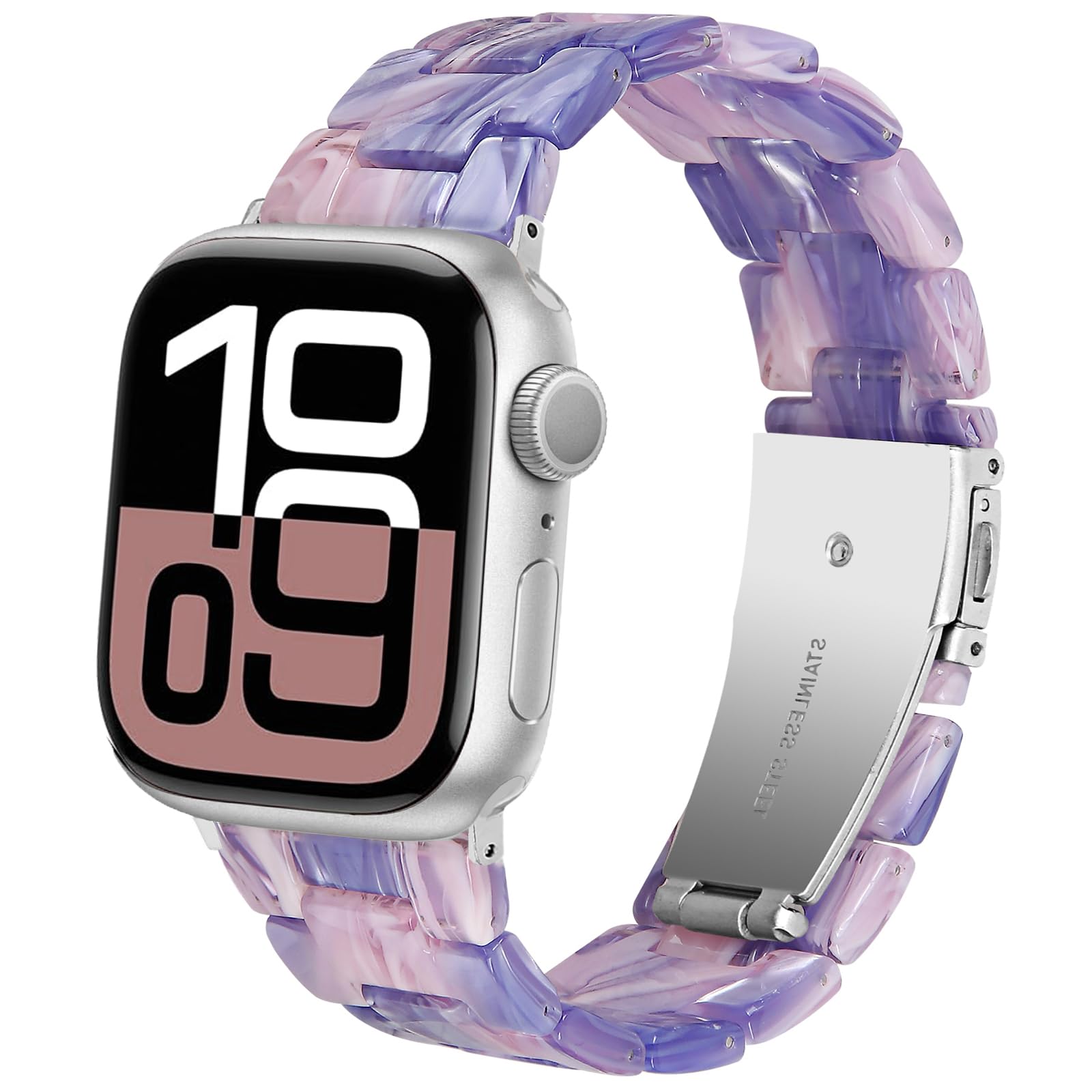 DEALELE Bands Compatible with Apple Watch 49mm 46mm 45mm 44mm 42mm, Colorful Resin Replacement Strap for iWatch Series 10/9 / 8/7 / 6/5 / 4/3 / Ultra/SE Women Men, Purple pink flower