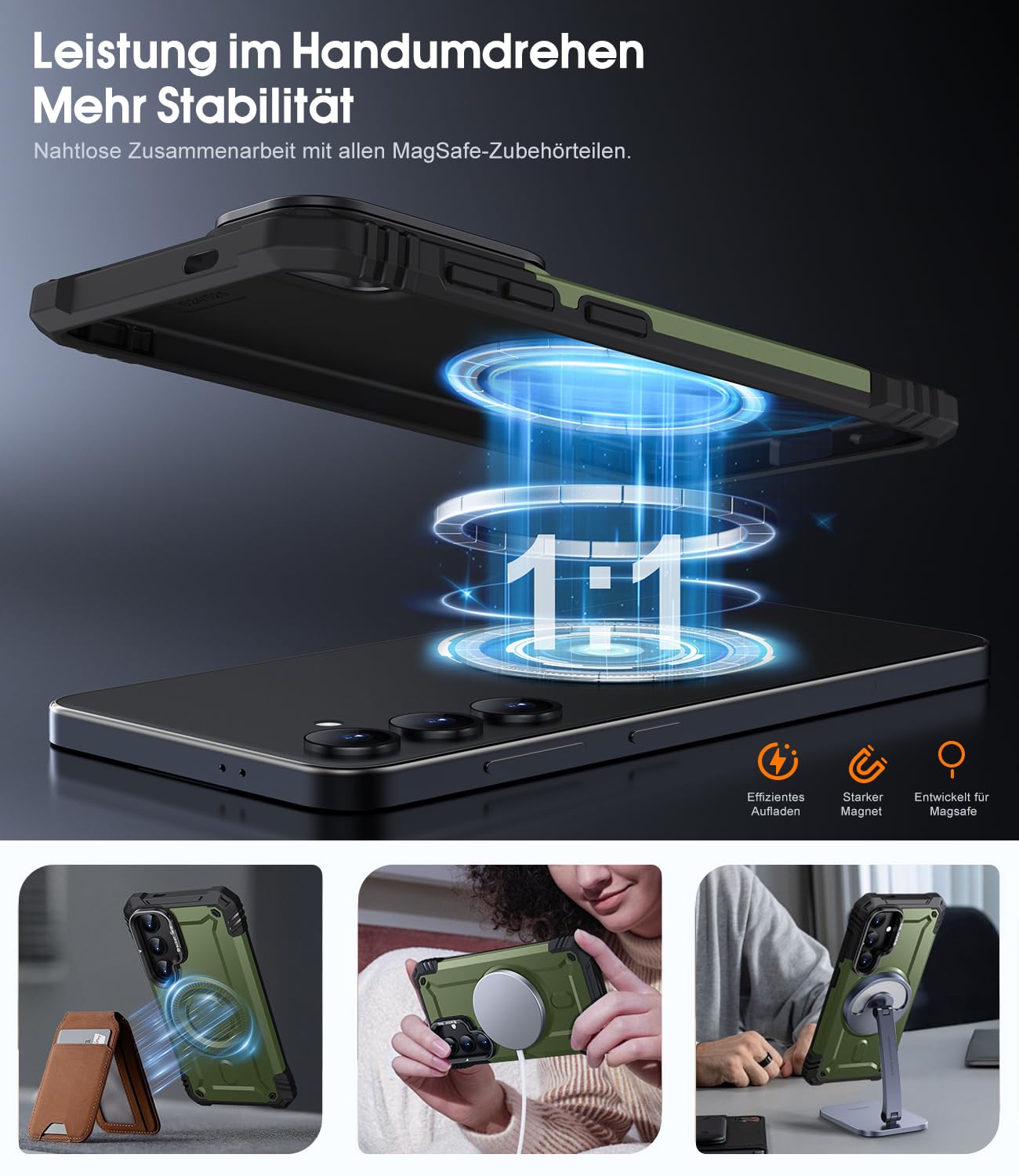 AOUIA Samsung Galaxy S24/S25 Hülle mit MagSafe Kompatibilität, Eingebauter Ständer und Militärischer Schutz - Magnetische Handyhülle in Rot 2