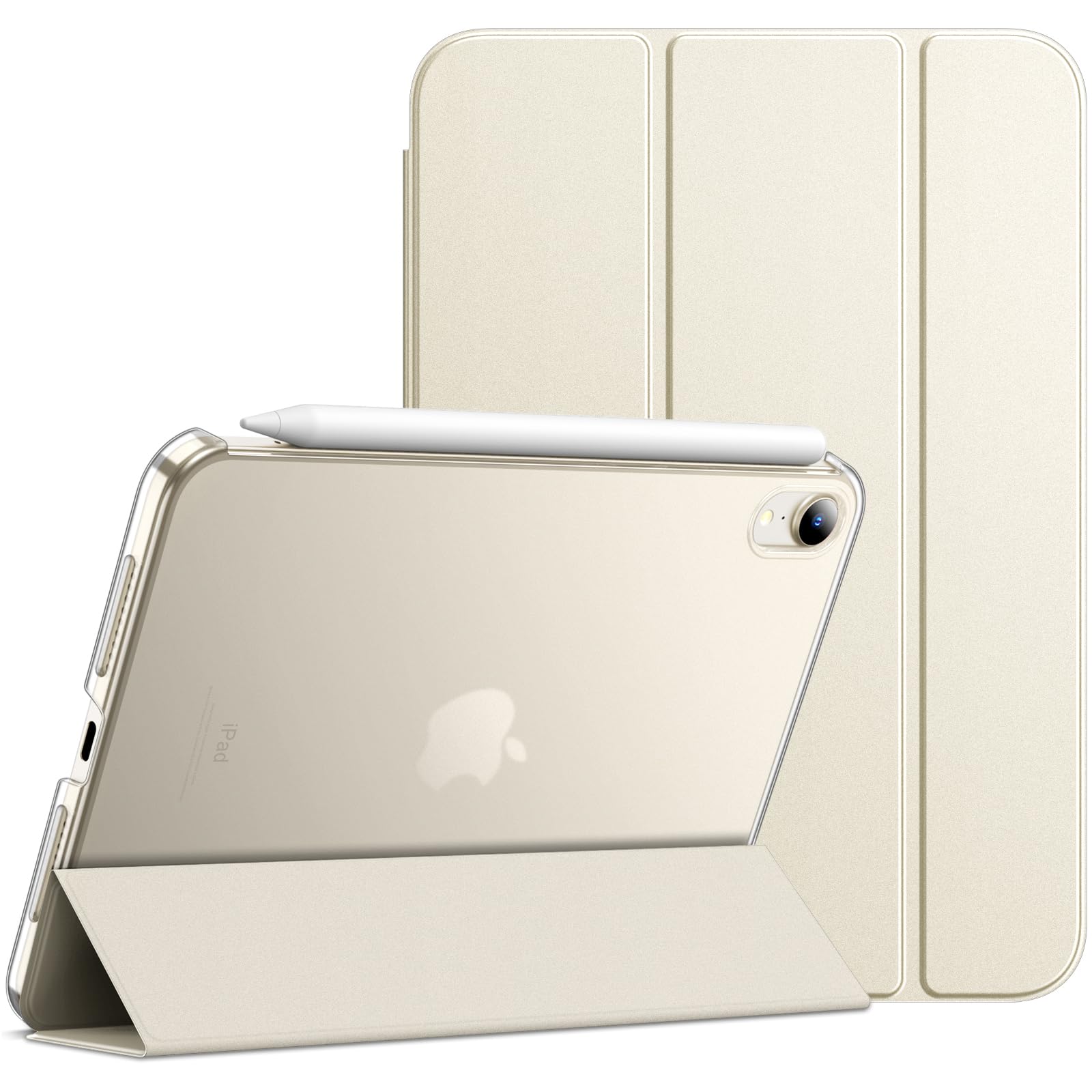 JETech Case for iPad mini (A17 Pro, 2024 Model, 7th Generation) / mini 6 (2021 Model, 6th Generation), Slim Stand Hard Back Shell Smart Cover with Auto Wake/Sleep (Starlight)