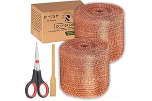 RAYTRENDS 3rd Gen Copper Mesh Rodent Control Kit, 5 Inch x 70ft (in 2 Rolls), Rustproof Copper Wool Blend, Ideal for Sealing Water Gaps, Gardening - DIY Hole Filler with Scissors and Packing Tool