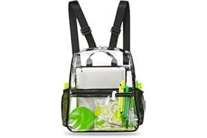 Mildbeer Small Clear Backpack, Stadium Approved 12x12x6 Clear Backpack for Women with 2 Bottle Holders for Festival Concert Travel Sport Games Venues