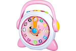 Linksandt Learning Clock, Learn to Tell Time Clock for Kids & Toddlers Ages 3, 4, 5, 6 Years Old, Educational Teaching Clock Toy with Quiz and Music Sleep Mode, Boy Girl Birthday Present (Pink)