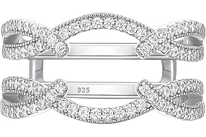 Blongme Yellow Gold Ring Enhancer for Engagement Rings Fancy Twist Wedding Band Ring Guard 925 Sterling Silver Round AAAAA Cubic Zirconia Size 5-10