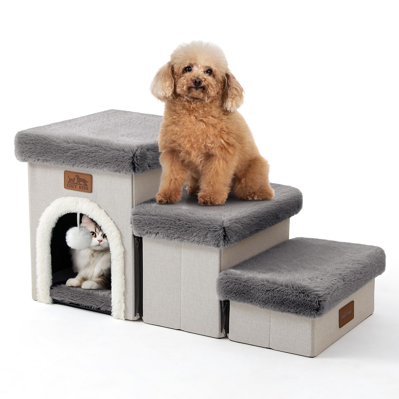 Photo 1 of ***MISSING PARTS***
COZY KISS Dog Stairs for Small Dogs with Storage and Condo, 14" H Foldable Pet Stairs for Small Medium or Puppy Dogs and Older Cats, Dog Steps for Bed or Couch, 13x27x14 inch, 3 Tiers, Grey