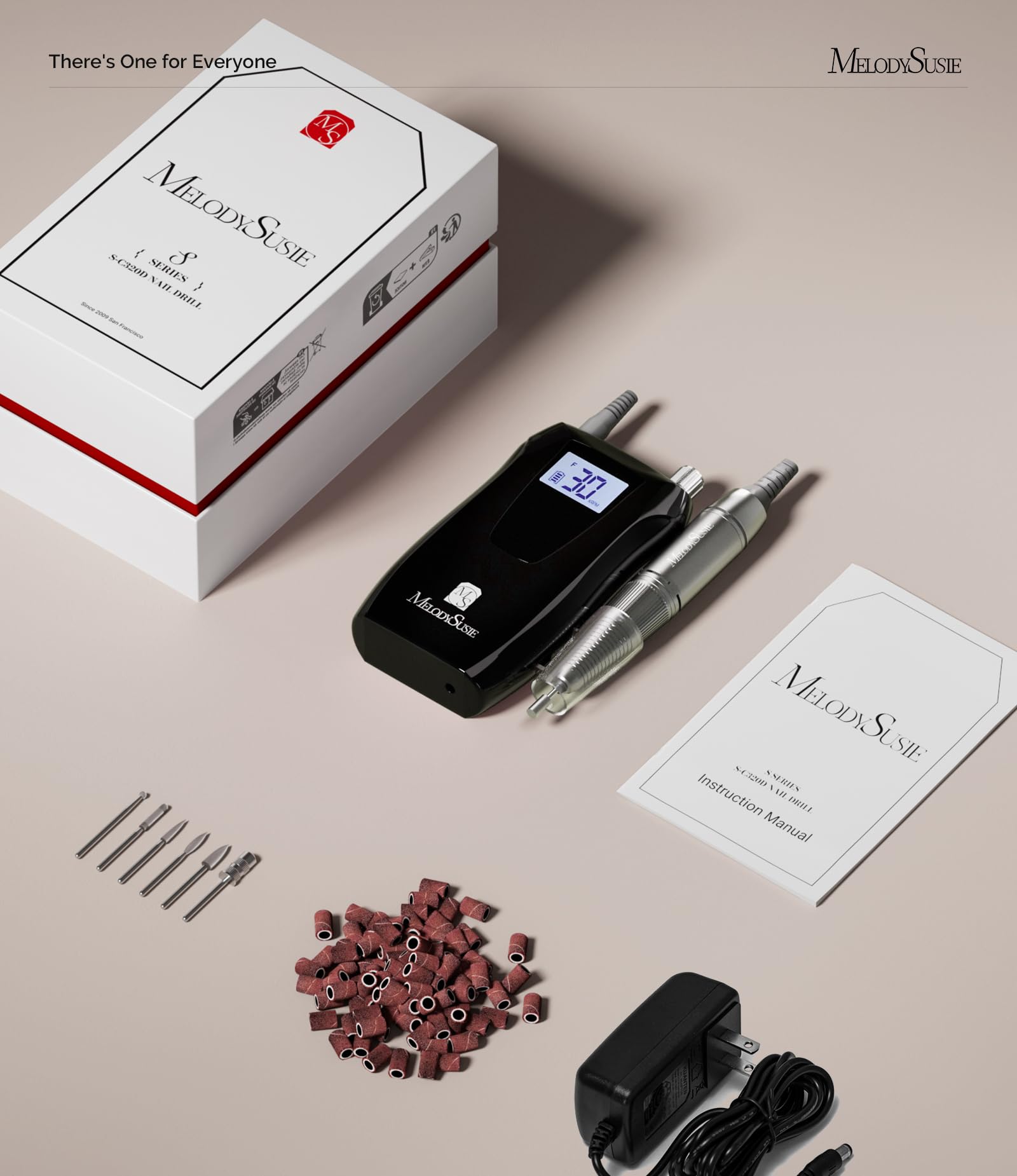 MelodySusie Professional Nail Drill 30000RPM, SC320D Rechargeable Electric Nail Drill Machine, Cordless Nail E File for Acrylic Gel Nails, 8pcs Nail Bits 106pcs Sanding Bands, Selene Black - Image 7