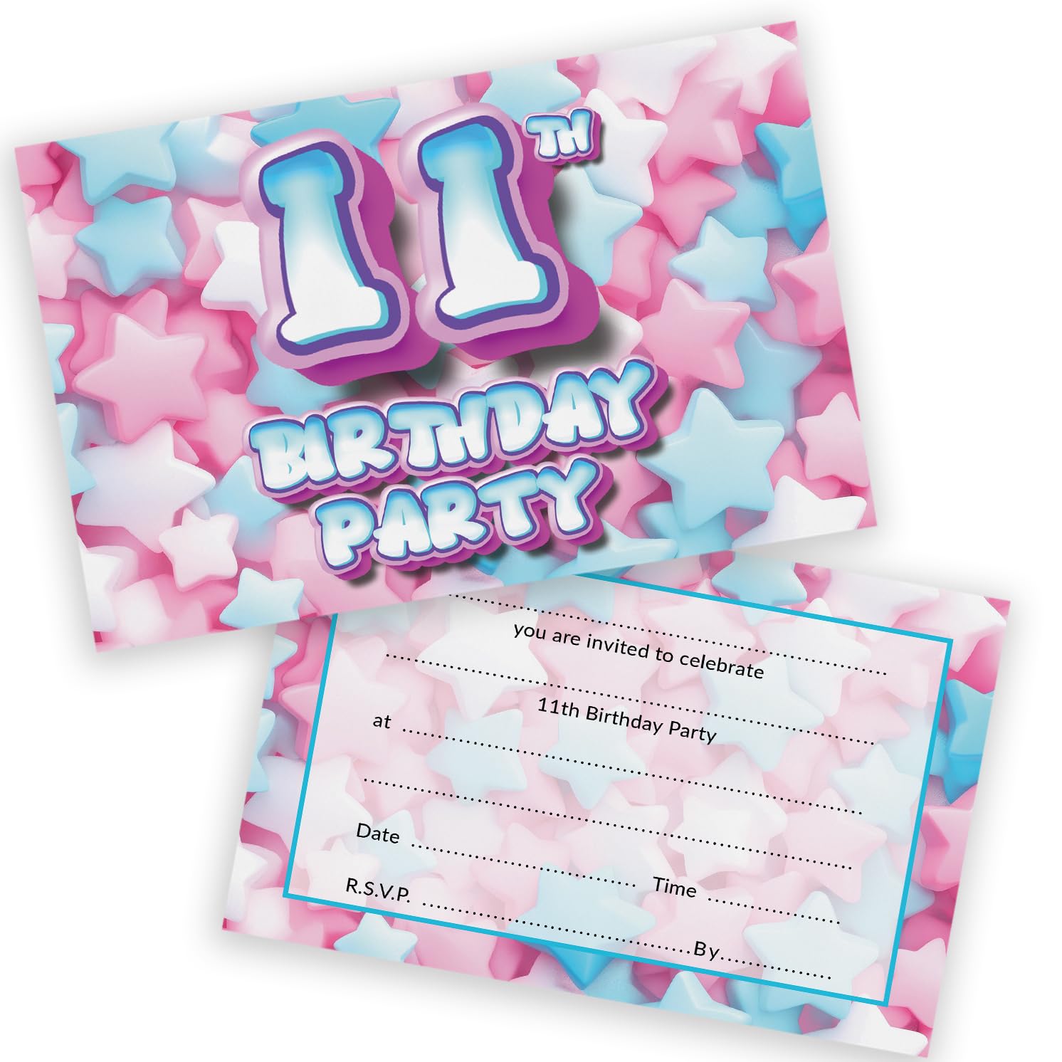 11th Birthday Party Invitations Kids - Sweet Marshmallow 28 Pack - Childrens Birthday Invitations for Boys/Girls A6 Bday Party Invites Invitation Cards with Folding Envelopes