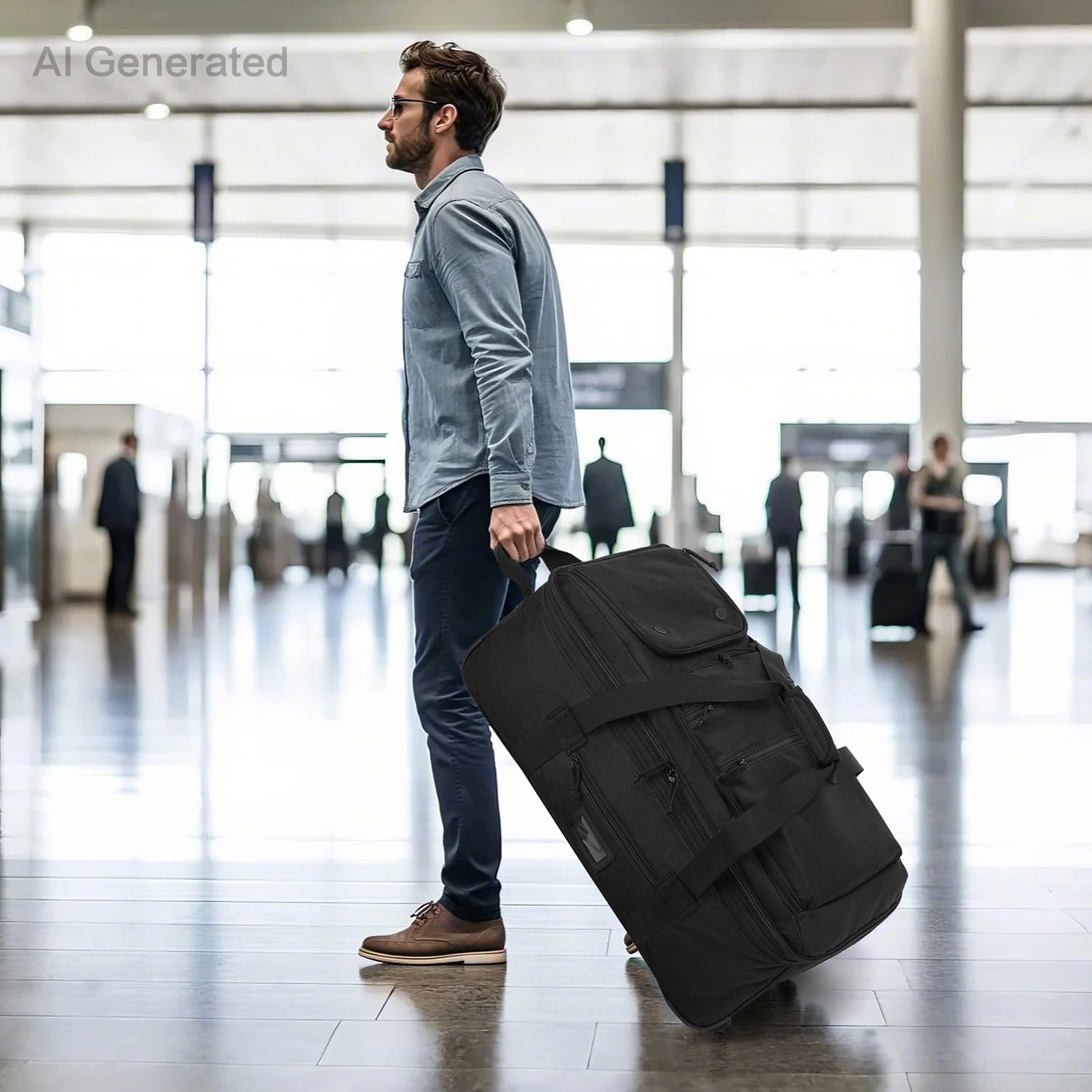 TAIHOYIN Faltbare Reisetasche mit Rollen Groß 85-100L Erweiterbare Handgepäck Tasche Duffel Bag Rolltasche Reise mit Rädern und Mehreren Taschen Packbar für Camping Urlaub 30''/76cm, Schwarz 2