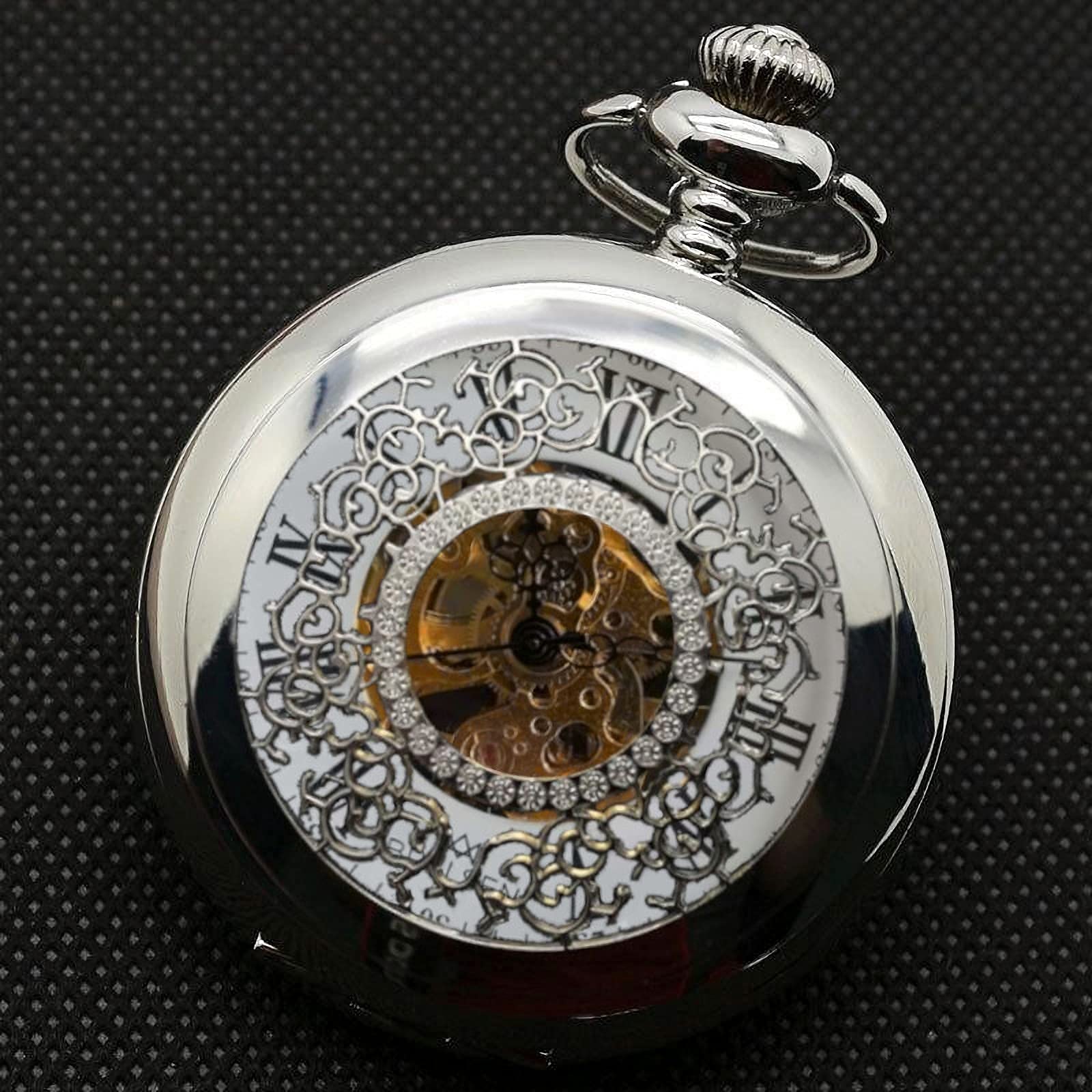 Brelsen Signature Silver Mechanical Demi Half Hunter Pocket Watch