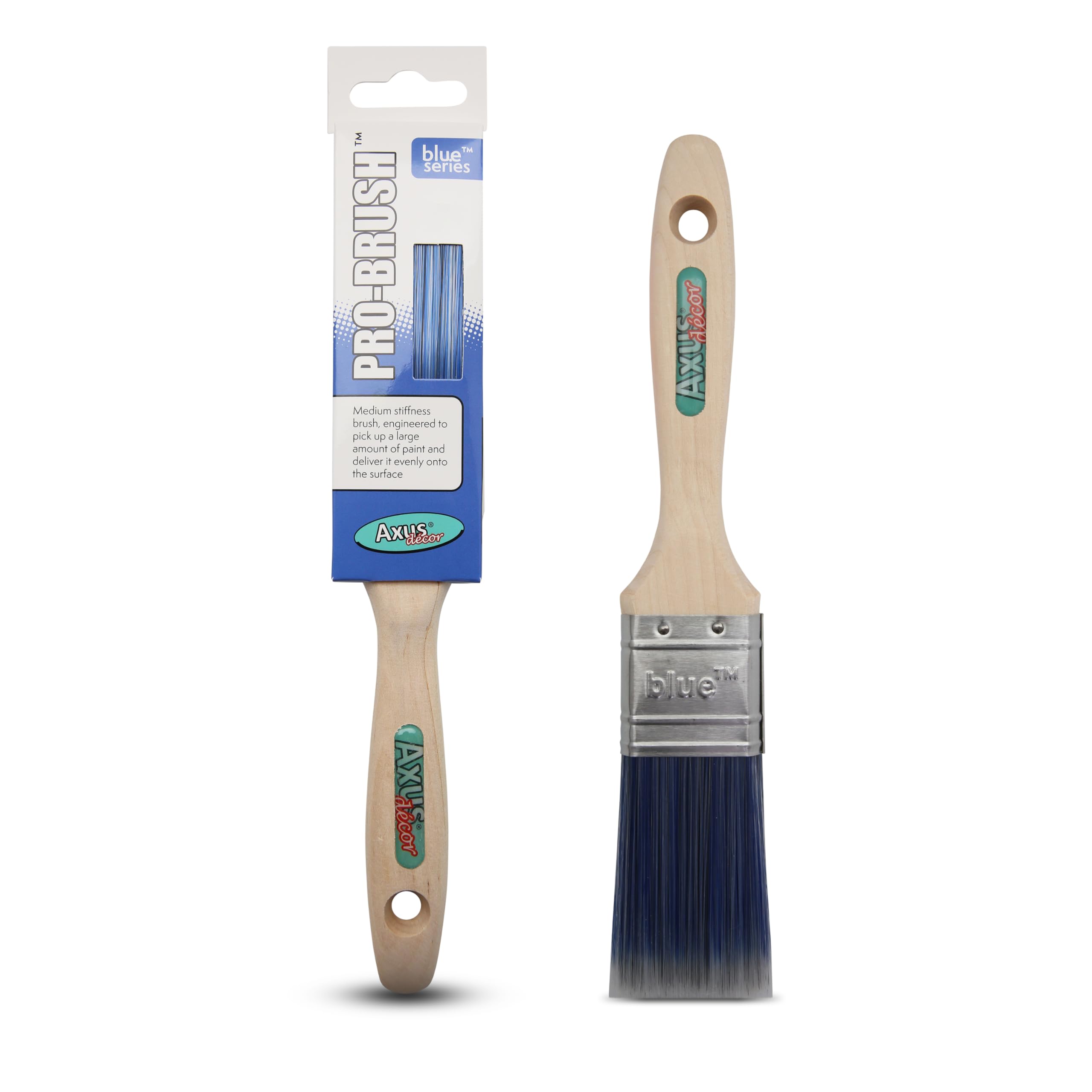 Axus Decor Pro Paint Brush (Blue Color) - 1.5"/38mm - For All Paints, Synthetic Filaments, Beavertail Handles, Rust-Resistant Stainless Steel, Compatible with Brushmate vapour boxes