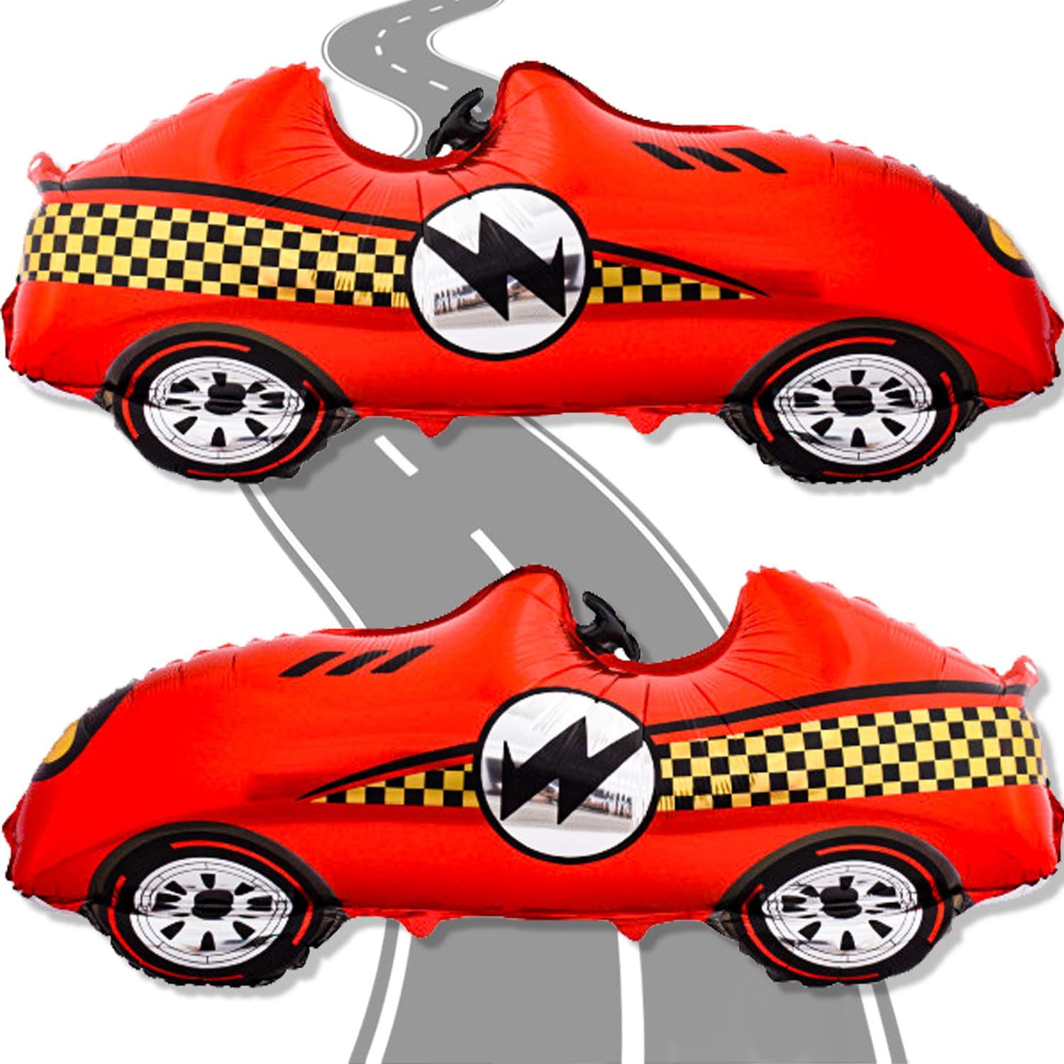 Photo 1 of 2 Pcs Large Race Car Balloons, 43 Inch Red Racing Balloons for Race Car Party Decorations Two Fast Birthday Decor