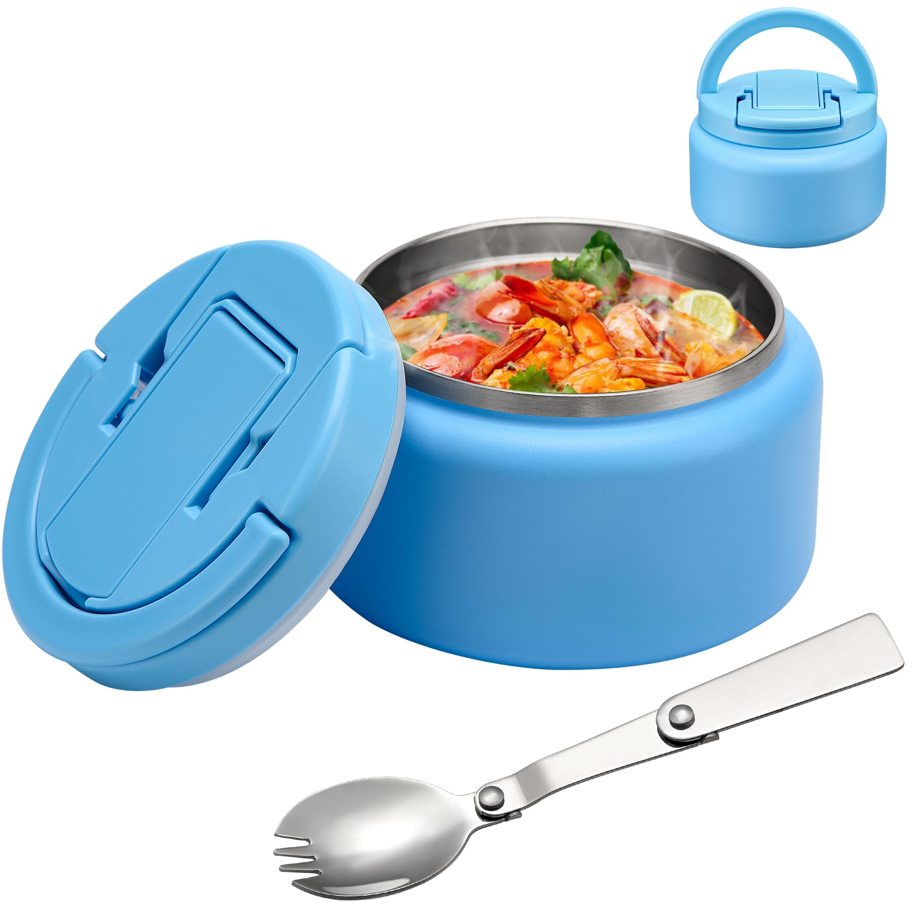 Photo 1 of 13.5oz Soup Thermo for Hot Food Kids Insulated Vacuum Food Jar with Buckle Lid,Wide Mouth Leakproof Stainless Steel Lunch Container with Spoon-Blue