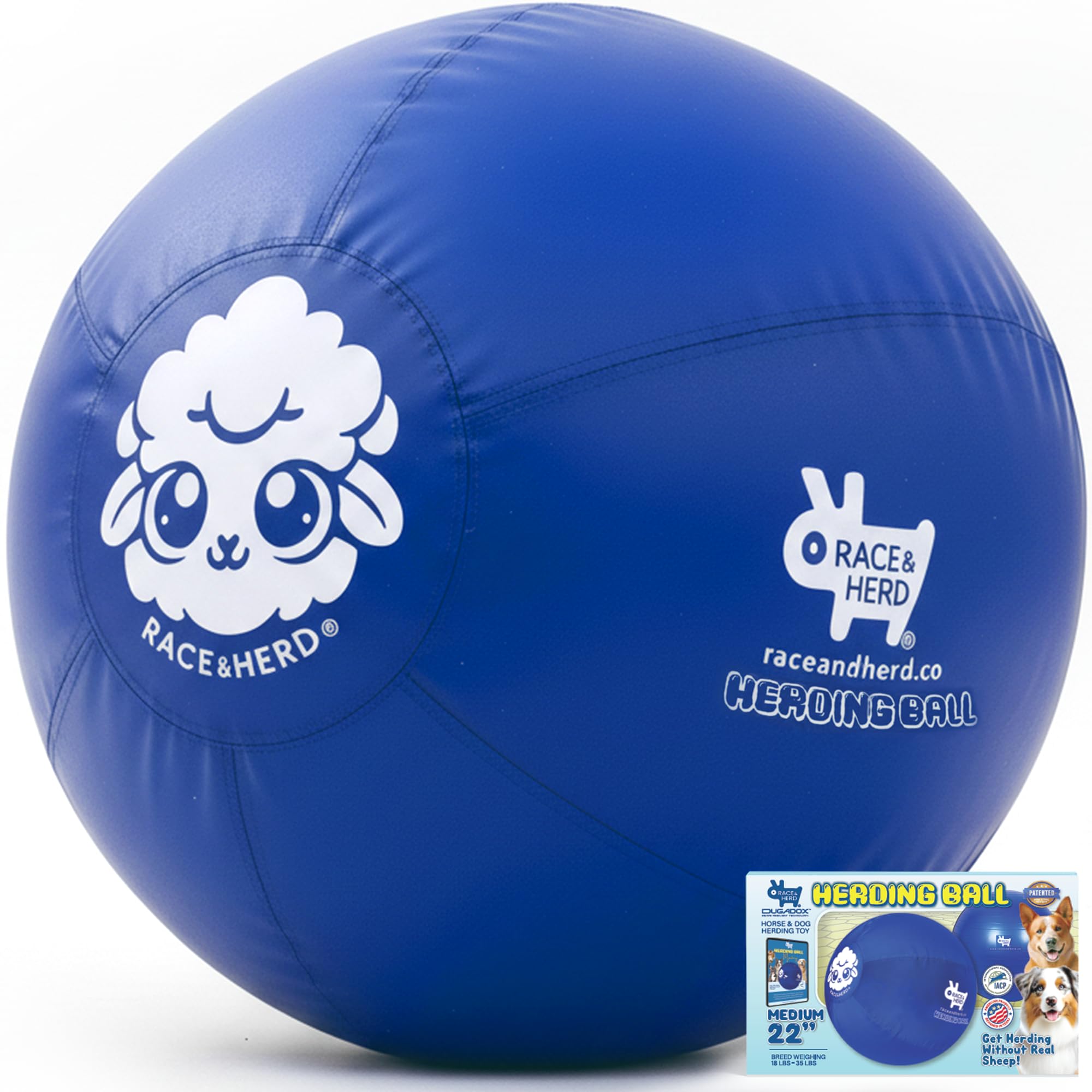 Photo 1 of Race&Herd 22" Original XXL Herding Ball for Dogs - Giant Herding Dog Ball Australian Shepherds, Herding Toys, Dog Training Toy for Large Breeds, Dog Toy for Outdoor Play (for Small/Medium Dogs, Blue)