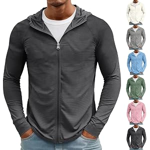 Sun Protection Jacket Men Summer Lightweight Zip Up UPF 50 Sun Hoodie Quick Dry Hiking Jacket Mesh Rash Guard Shirt