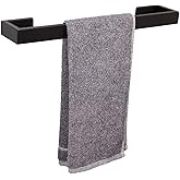TocTen Bath Towel Rack - Square Base Thicken SUS304 Stainless Steel Bar for Bathroom, Bathroom Accessories Rod Heavy Duty Wall Mounted Holder (Matte Black, 16 Inch)