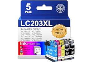 LC203XL LC201 2BK/1C/1M/1Y Ink Cartridges High Yield Compatible Ink Cartridges Replacement for Brother LC203 XL LC201 with MF