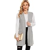 Moss Rose Long Vest for Women Sleeveless Lightweight Open Front Cardigans Ribbed Knit Outwear with Pockets
