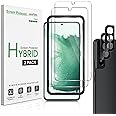 amFilm Screen Protector for Samsung Galaxy S22 5G 6.1 Inch [100% Fingerprint ID Compatible] with Tempered Glass Camera Lens Protector and Easy Installation Tray, HD Clear, Hybrid Film, 2+2 Pack